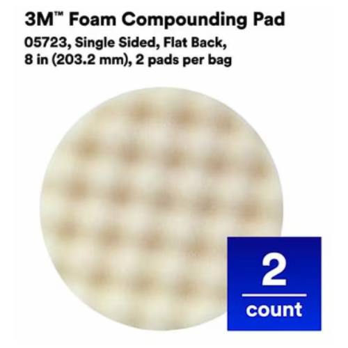 3M 05723 8" Single Sided White Foam Compound Pad, 2 pk