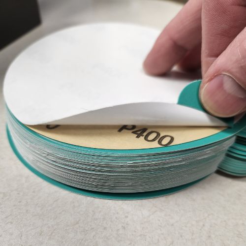 6 Inch 400 Grit Green PSA Sanding Disc, 50 pk, High Teck