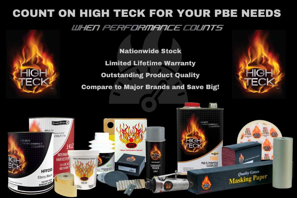 High Teck affordable auto body shop supplies including paint, primer, clearcoat, body filler and more