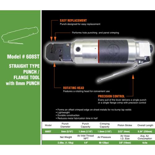 Astro Pneumatic® ONYX 608ST Straight Punch/ Flange Tool, 1.6 mm, 8 mm Punch
