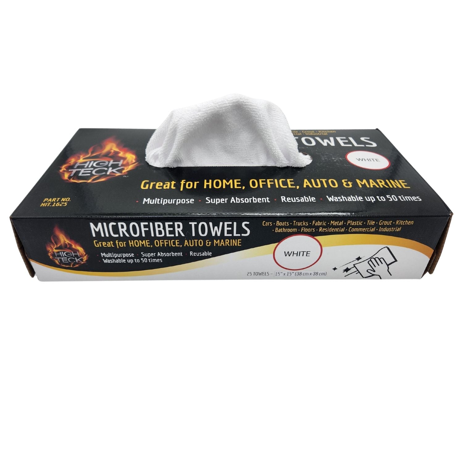 High Teck 1625 White Microfiber Towel, 16in x 16in, Box of 25