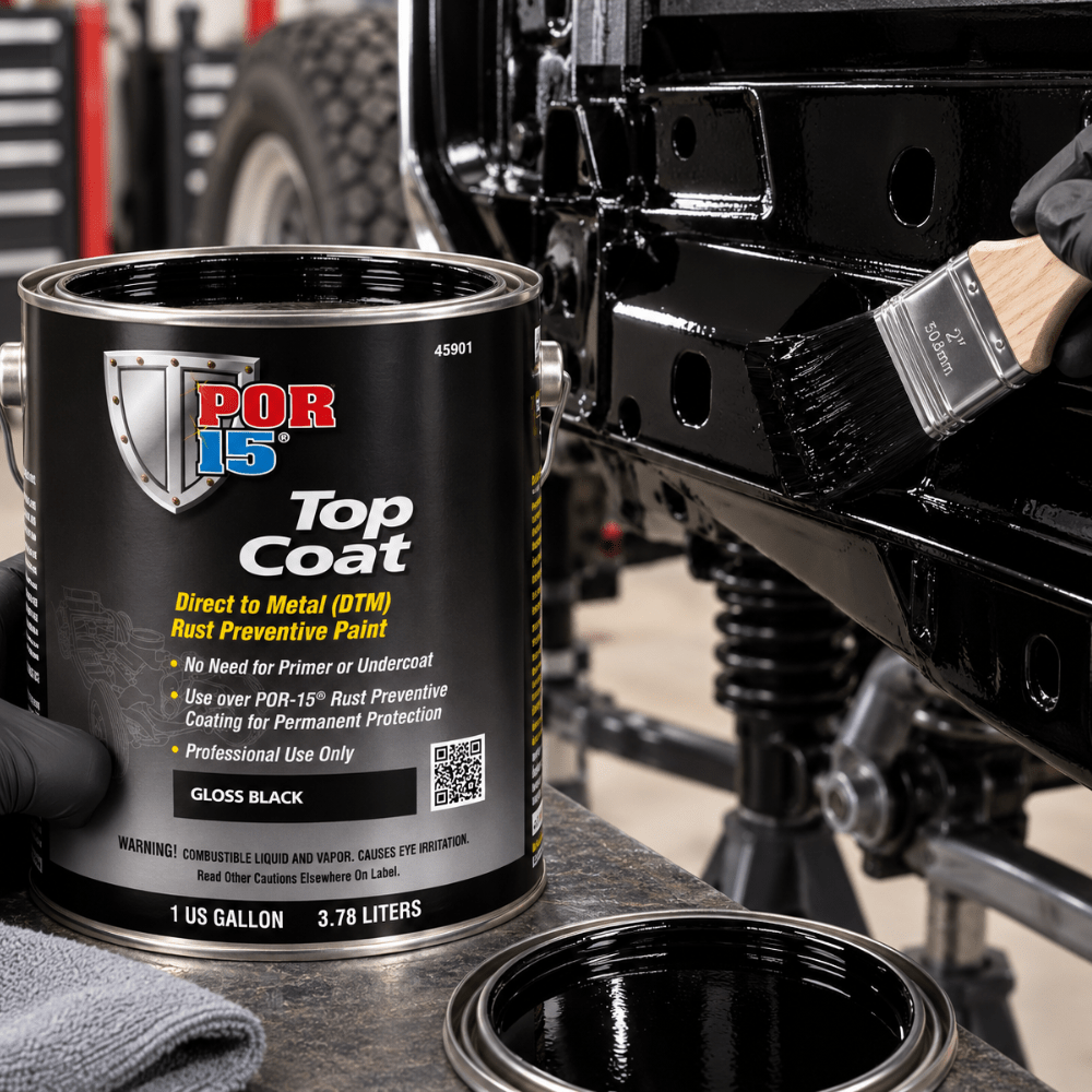 POR-15® 45801 Gloss Black Top Coat DTM Paint, 1 Gal