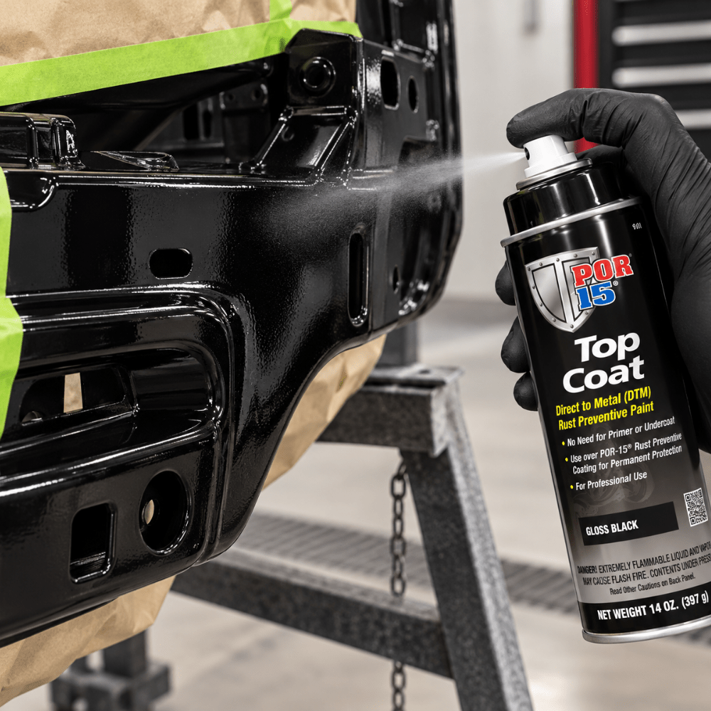 POR-15® 45818 Gloss Black Top Coat DTM Paint, 14 oz Aerosol Can