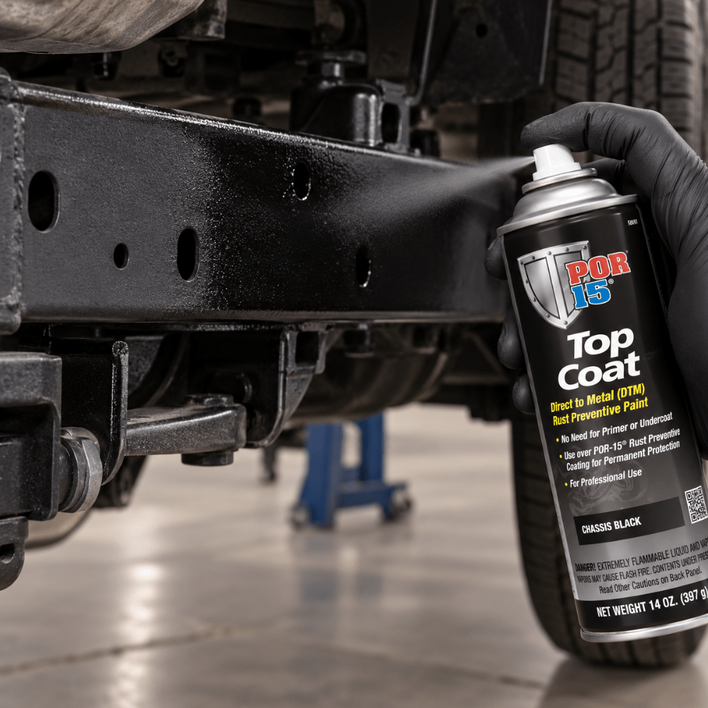POR-15 45918 Chassis Black Top Coat DTM Paint, 14 oz Aerosol Can