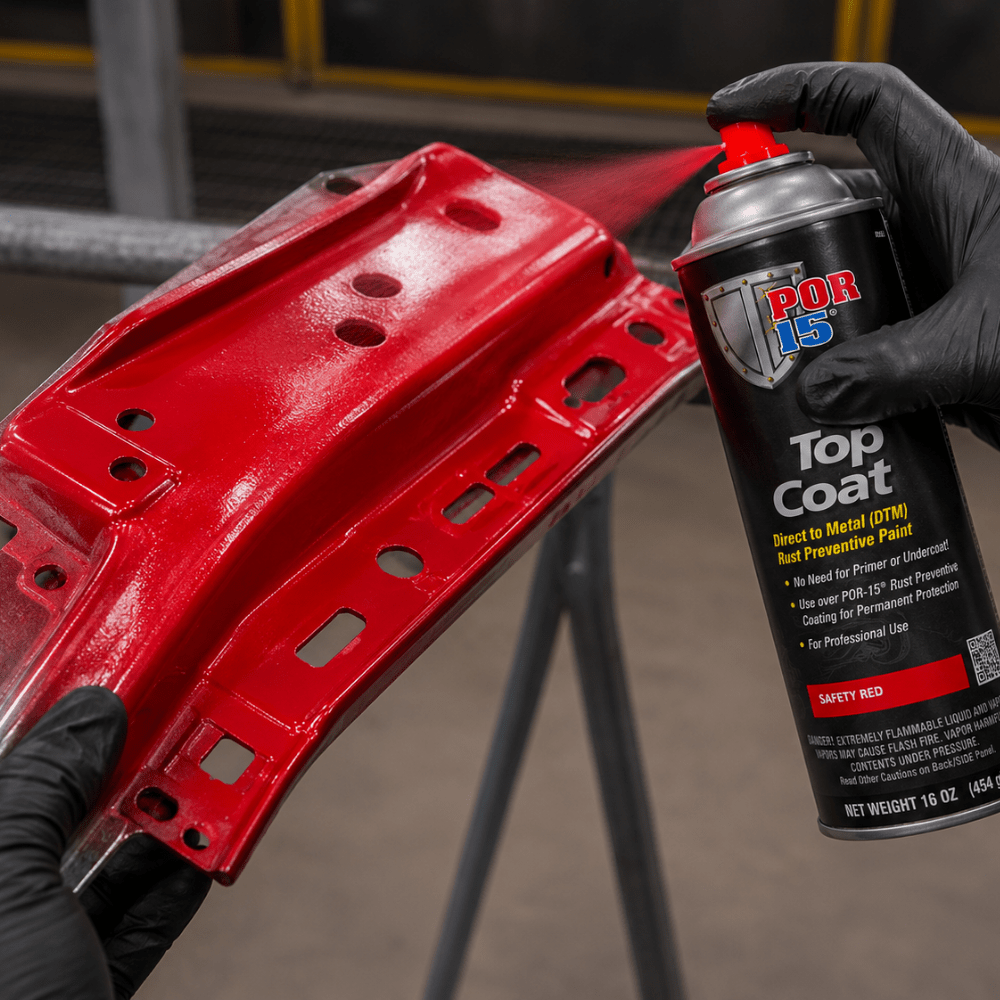 POR-15 46118 Safety Red Top Coat DTM Paint, 16 oz