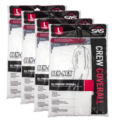 SAS 6953 Heavy Duty White Crew-Neck Coveralls, Large Paint Suit, 4 pack