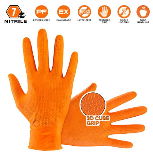 SAS® Astro-Grip Large Disposable Gloves, Orange Nitrile, Box of 100