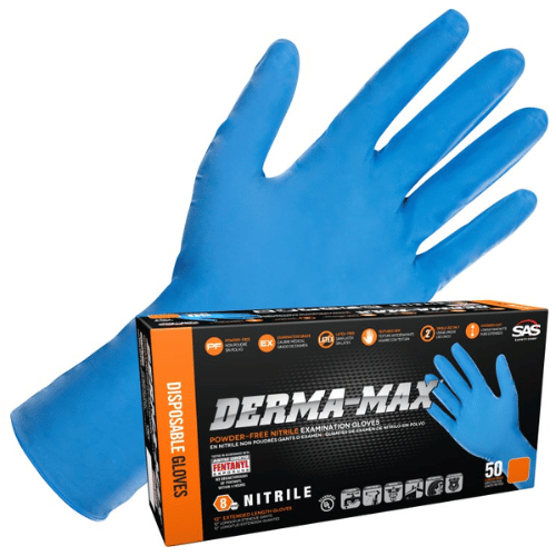 SAS® Derma-Max XL Extra Strength Blue Nitrile Gloves, Box of 50