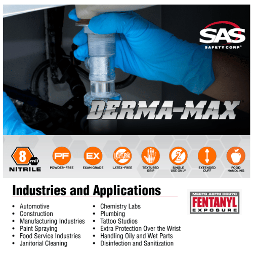 SAS® Derma-Max XL Extra Strength Blue Nitrile Gloves, Box of 50