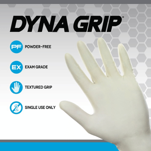 SAS® Dyna Grip Large Rubber Latex Disposable Gloves, Box of 100