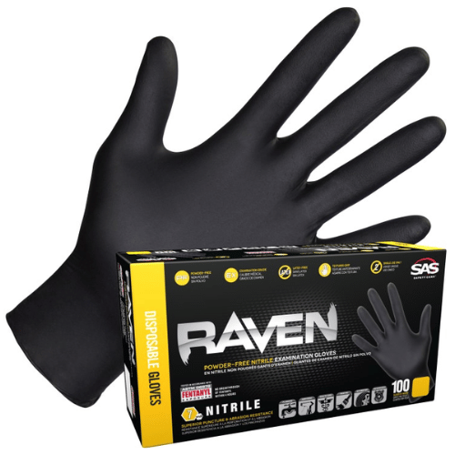 SAS® Raven Large Black Nitrile Gloves, Box of 100
