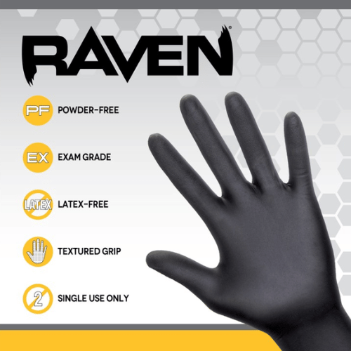 SAS® Raven Medium Black Nitrile Gloves, Box of 100