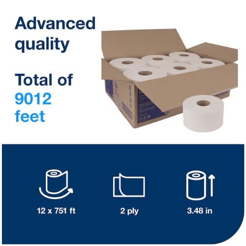 Tork 12024402 Mini Jumbo Bath Tissue | Case of 12 | 2 Ply