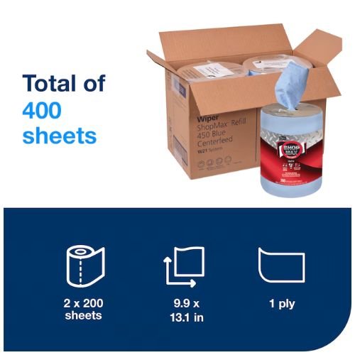 Tork ShopMax 450340 Dry Wipe Dispenser and Rolls | 2x200 | 1 Ply