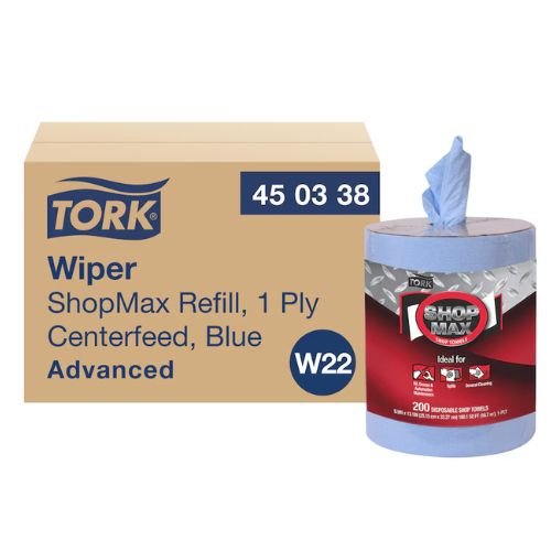 Tork ShopMax 450340 Dry Wipe Dispenser and Rolls | 2x200 | 1 Ply
