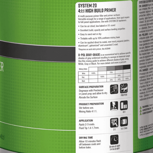 U-POL SYSTEM 20 UP2275 4:1 High-Build 2K Black Primer, 1 Gallon