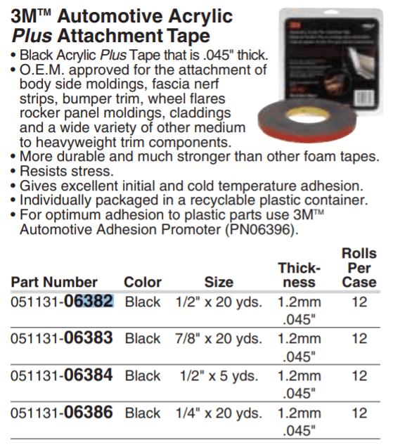 3M™ 6382 1/2 in Black Attachment Tape