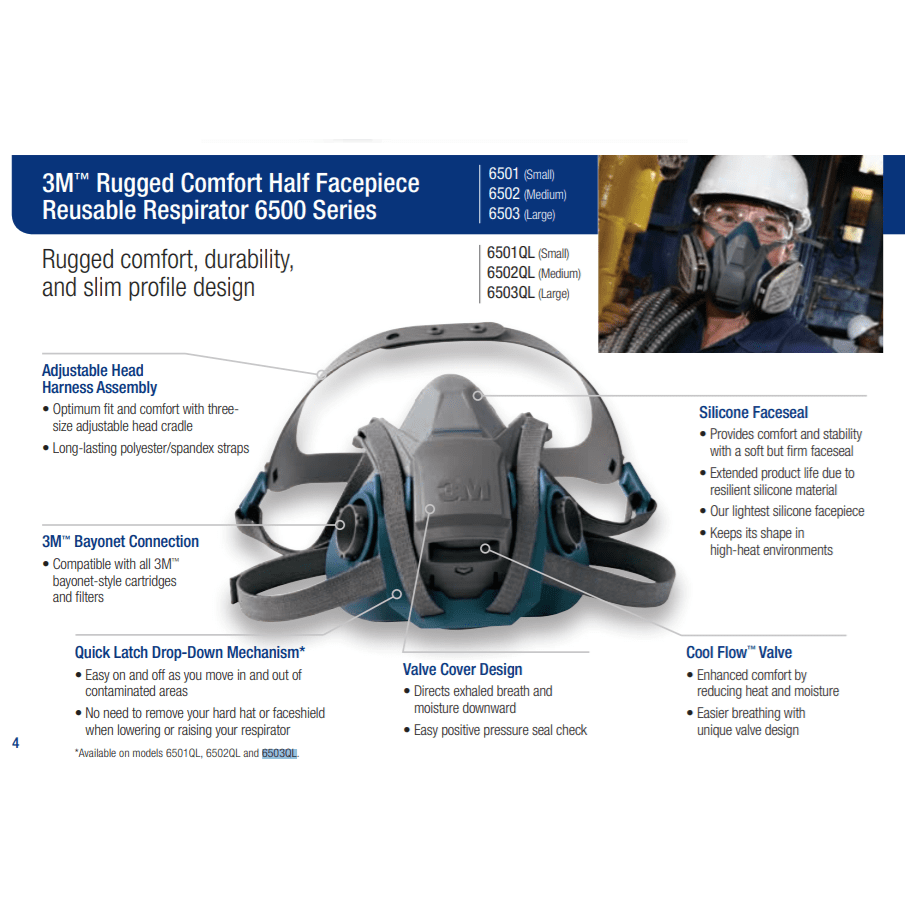 3M 6503QL Large Rugged Half-Mask Respirator with Quick Latch