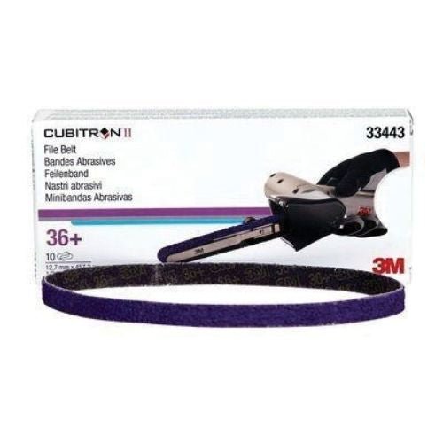 3M Cubitron II 33443 36+ Grit File Belt, 1/2in x 18in, Box of 10