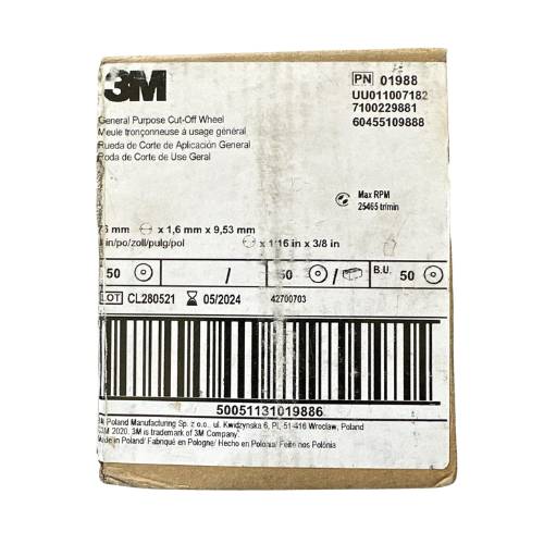 3M Green Corps 01988 3 in x 1/16 in Cut-Off Wheel, Box of 50