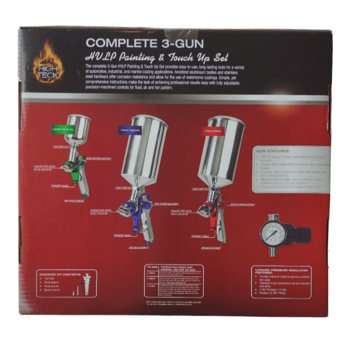 HIGH TECK Complete 3-Gun HVLP Paint & Touch Up Set