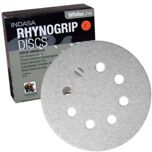 Indasa Rhynogrip 5 in 320 Grit 8 Hole White Sanding Discs, Box of 50