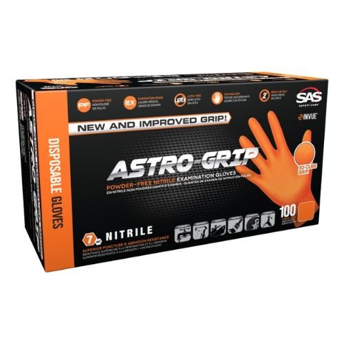SAS® Astro-Grip Large Disposable Gloves, Orange Nitrile, Box of 100 -66473---Eagle National Supply