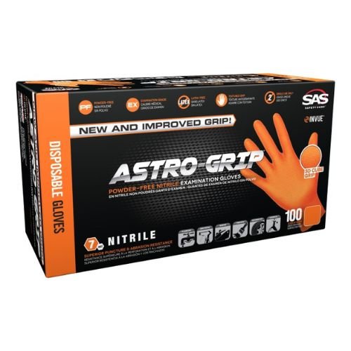 SAS® Astro-Grip XL Disposable Gloves, Orange Nitrile, Box of 100