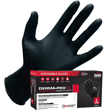 SAS Derma-Pro 66544 XL FDA Food Grade Black Nitrile Gloves, 100/Box -66544---Eagle National Supply