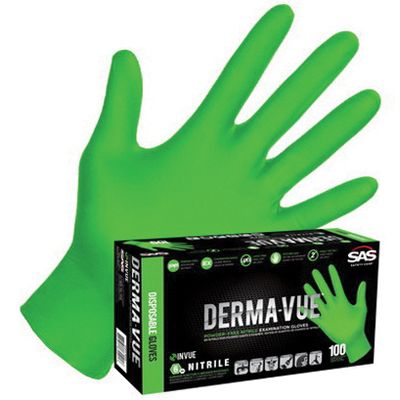 SAS® Derma-VUE XL Extra Strength Green Nitrile Gloves, 100