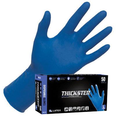 SAS® Thickster Large Blue Latex Gloves, Box of 50 Powder Free