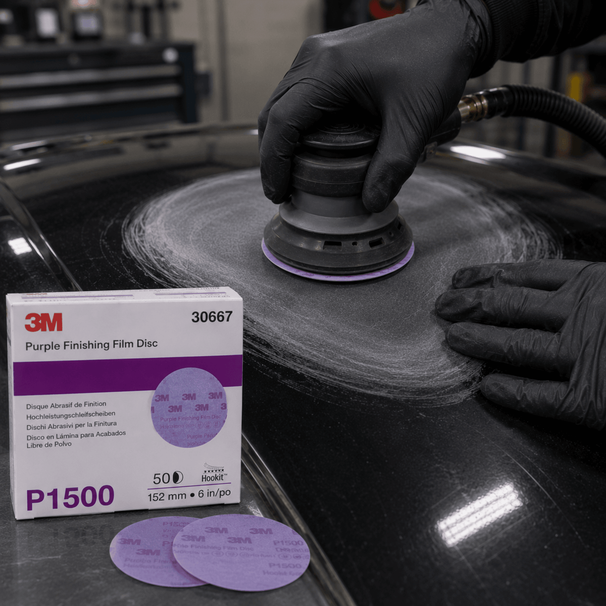 3M 6" 1200 Grit Purple Hookit Abrasive Disc, Box of 50