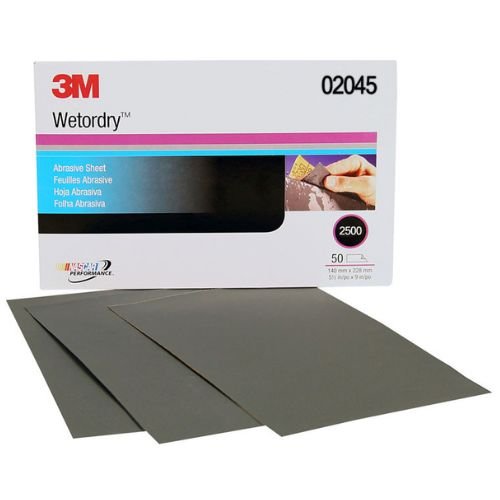 3M Wetordry 2500 Grit Black Silicon Carbide Abrasive Sheet #2045, 50 pc