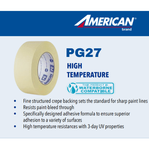 American® PG27 - 1" High Temp Beige Masking Tape, Case of 36 Rolls - PG27 - 1 - Eagle National Supply