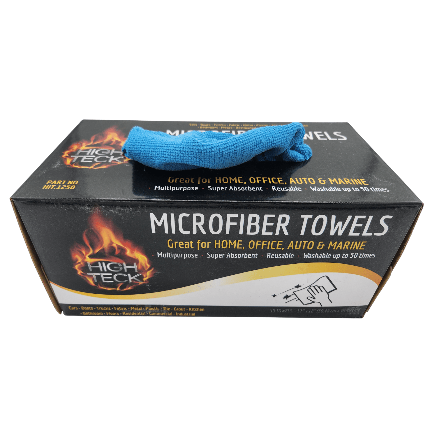 High Teck 1250 Blue Microfiber Towel, 12in x 12in, Box of 50