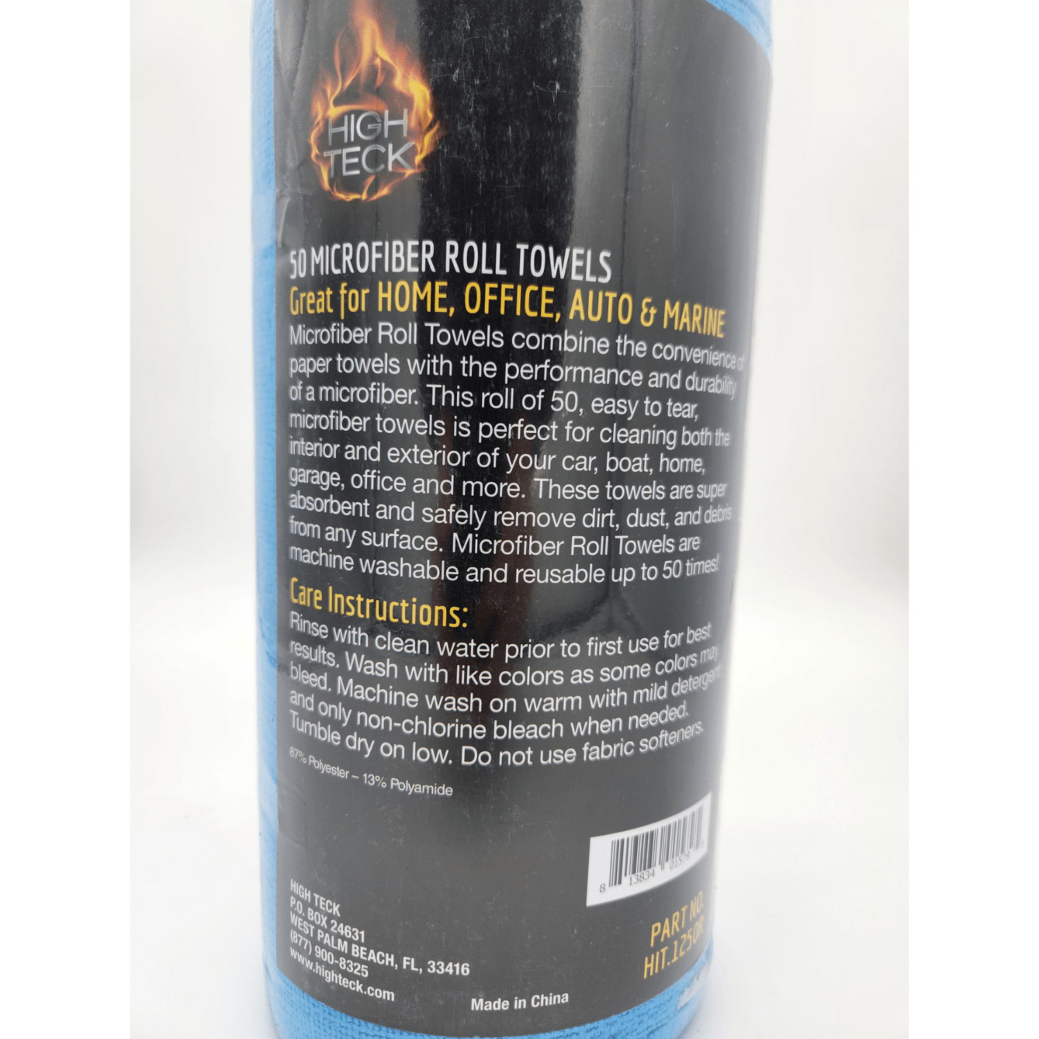 High Teck 1250 Blue Microfiber Towel Roll, 12in x 12in, Roll of 50