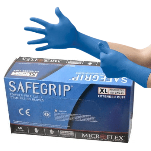 Microflex SafeGrip SG375 XL Textured Blue Latex Gloves - SG375 - XL - Eagle National Supply