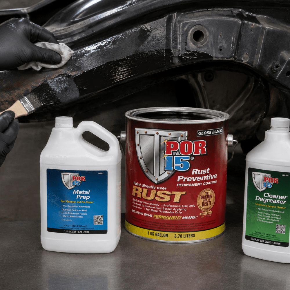 POR-15 3 Step Rust Prevention Kit, Gallon Gloss Black+Cleaner+Metal Prep