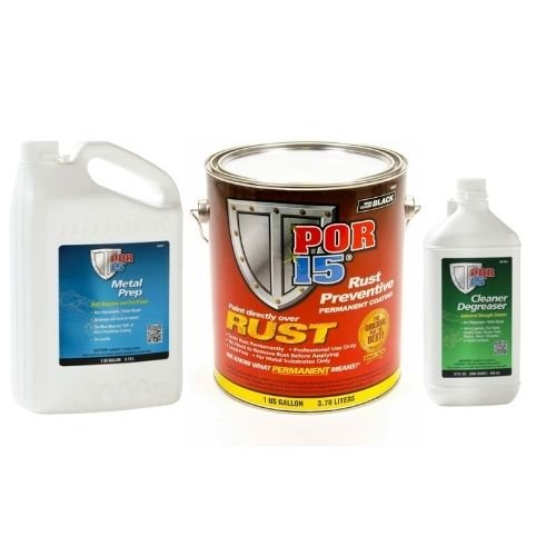 POR-15 3 Step Rust Prevention Kit, Gallon Semi-Gloss Black+Cleaner+Metal Prep -45401-40201-40104---Eagle National Supply