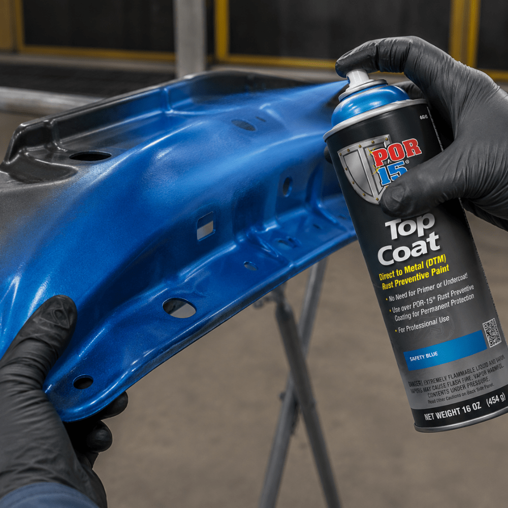 POR-15 46418 Safety Blue Top Coat DTM Paint, 16 oz