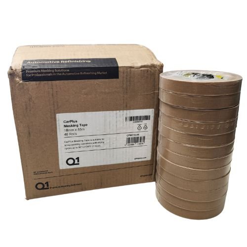 Q1 18 mm (3/4 in) CarPlus Tan Masking Tape, Case of 48 - CPM118 - Eagle National Supply