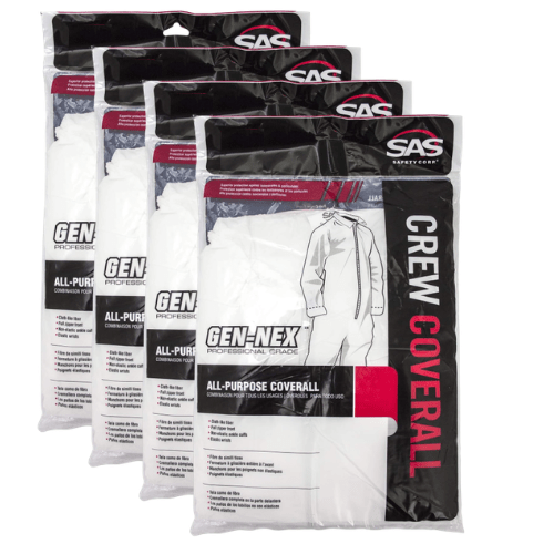 SAS 6954 Heavy Duty White Crew-Neck Coveralls, XL Paint Suit, 4 pack