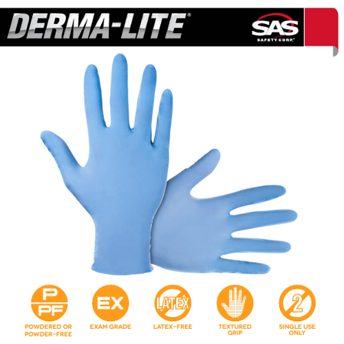 SAS® Derma - Lite Large Blue Nitrile Gloves, Box of 100 Powdered - 6608 - Eagle National Supply