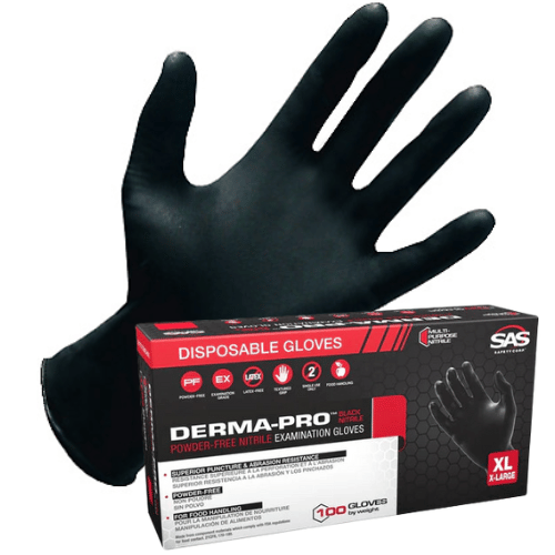 SAS Derma - Pro 66544 XL FDA Food Grade Black Nitrile Gloves, 100/Box - 66544 - Eagle National Supply