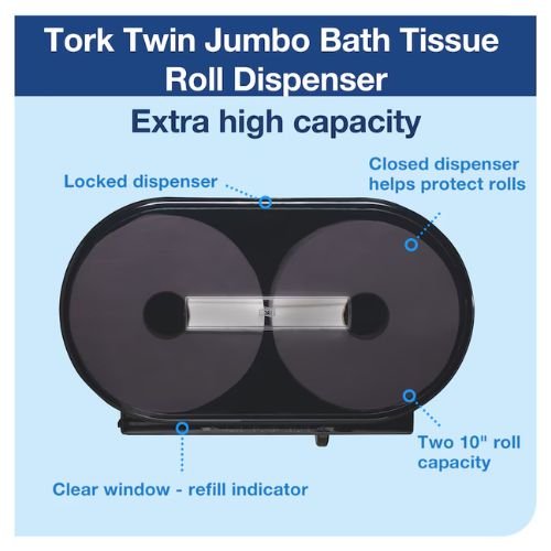 Tork 247549A Twin Jumbo Bath Tissue Dispenser | Black