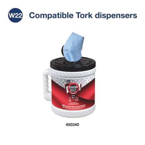 Tork ShopMax 450338 Low Lint Centerfeed Dry Wipe | Case of 2x200 | 1 Ply
