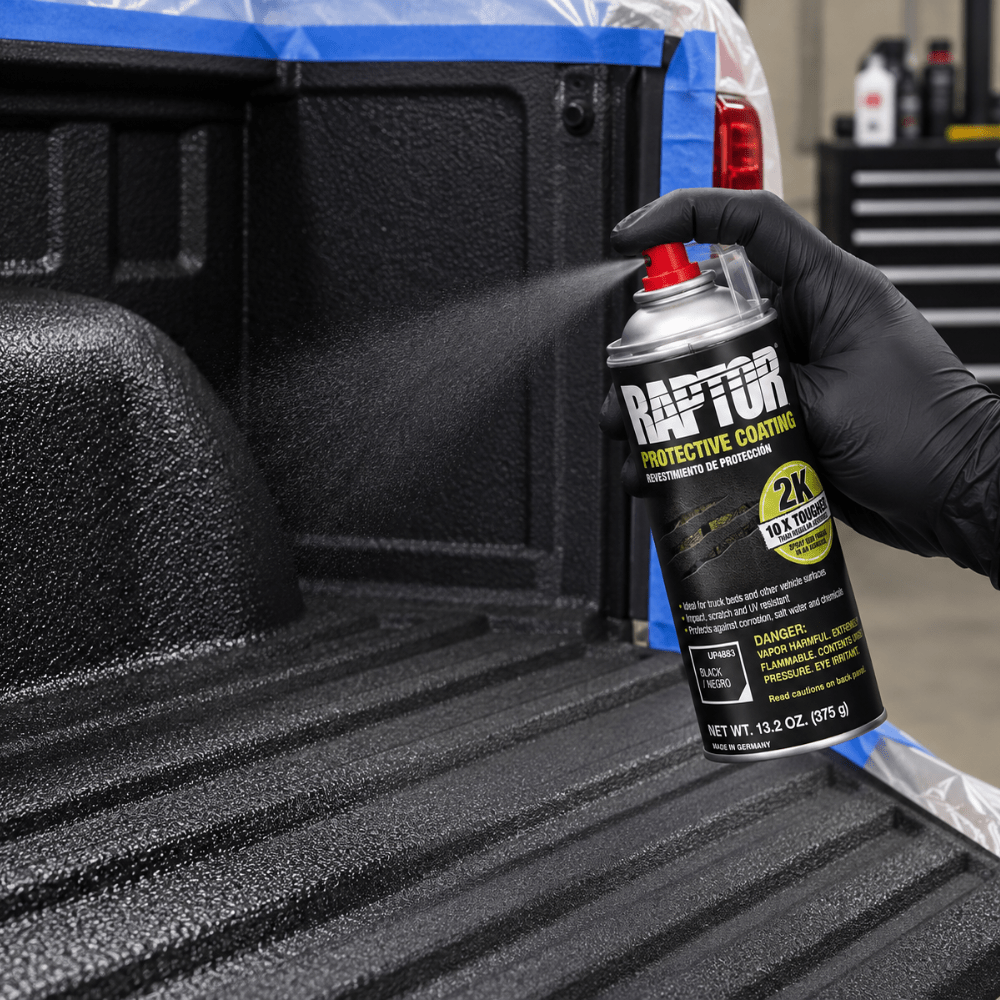 U-POL RAPTOR 4883 2K Bedliner Aerosol, 13.2 oz Aerosol Can, Black