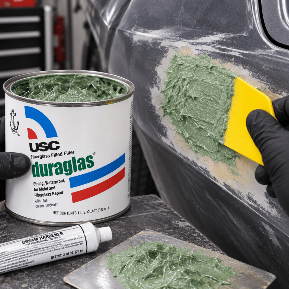 USC® DURAGLAS 24035 Green Short Strand Fiberglass Body Filler, Quart