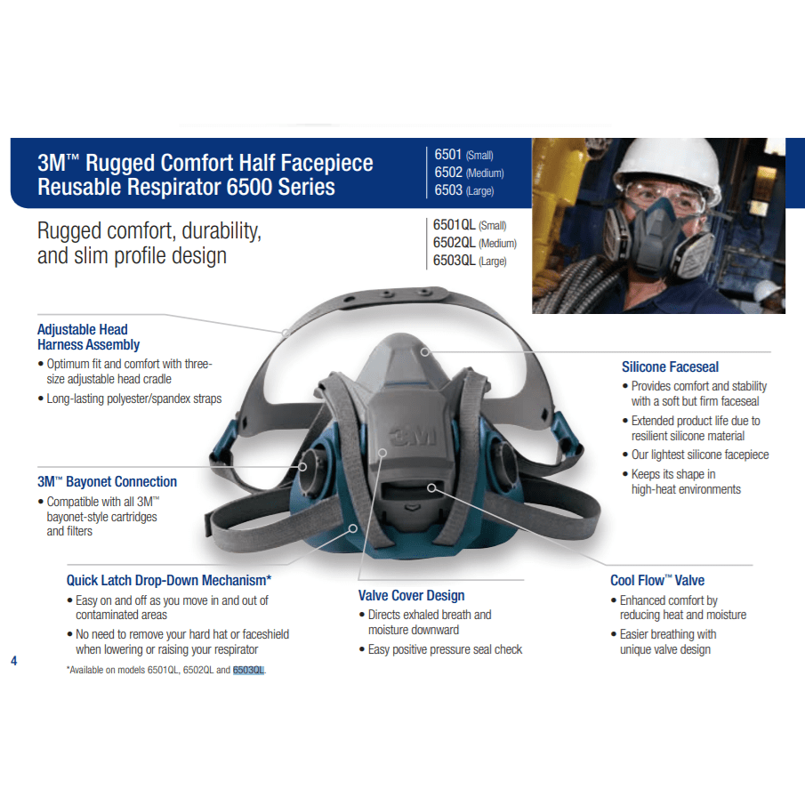 3M 6503QL Large Rugged Half-Mask Respirator with Quick Latch -49492---Eagle National Supply