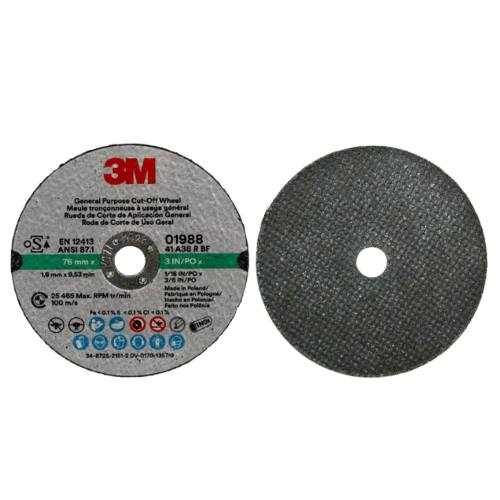 3M Green Corps 01988 3 in x 1/16 in Cut-Off Wheel, Box of 50 -1988---Eagle National Supply